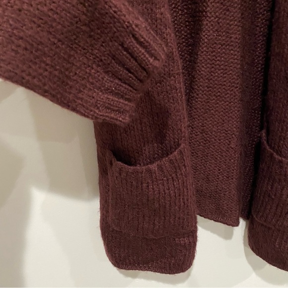 WOODEN SHIPS Burgundy Open Cardigan Pockets Wool Cabincore Size Medium Large - Picture 3 of 6